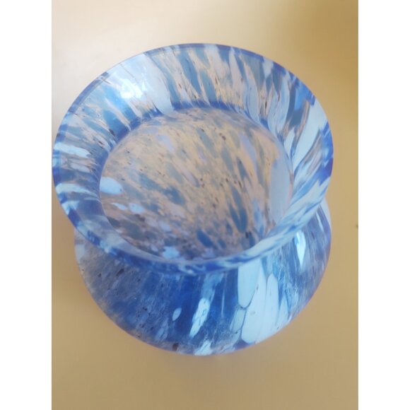 Vintage Hand Blown Blue & White Swirled Glass Vase Isola Bella Italy 5 1/4" - Picture 8 of 11